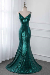 Sparkly Sequined Spaghetti Straps V-Neck Prom Dresses with Backless Online